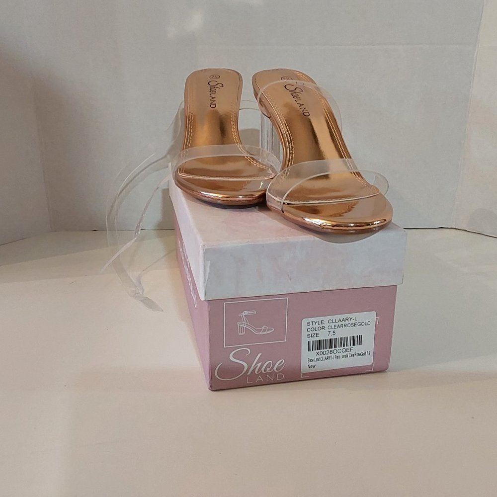 Shoe Land Sexy Clear Heels Rose Gold Lucite Heels Size 7.5